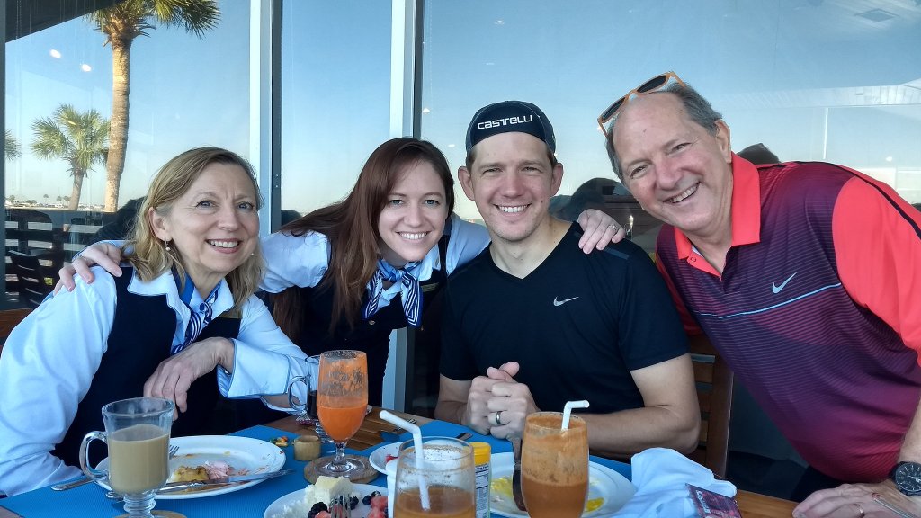 My mom, sister, my father & I having brunch at the Sandcastle religious retreat